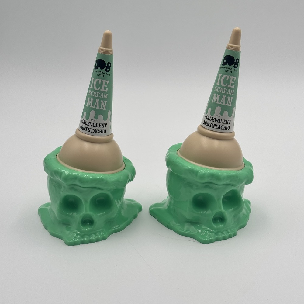 Ice Scream Man Malevolent Mintstachio Melting Skull Cone Figure Lot of 2 NWT